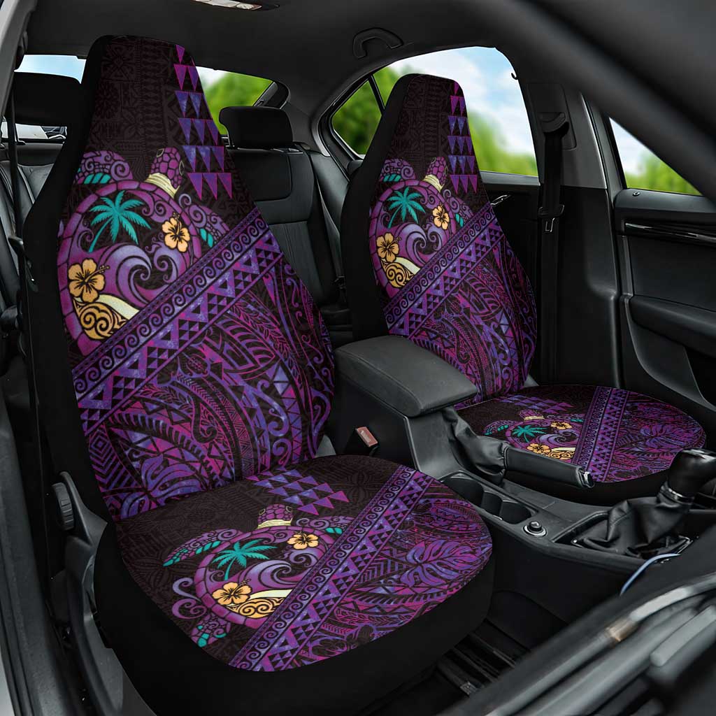 Hawaiian Abstract Sea Turtle Car Seat Cover Polynesian Tapa Art and Kakau Tattoo Purple WaterColor LT03 One Size Black - Polynesian Pride