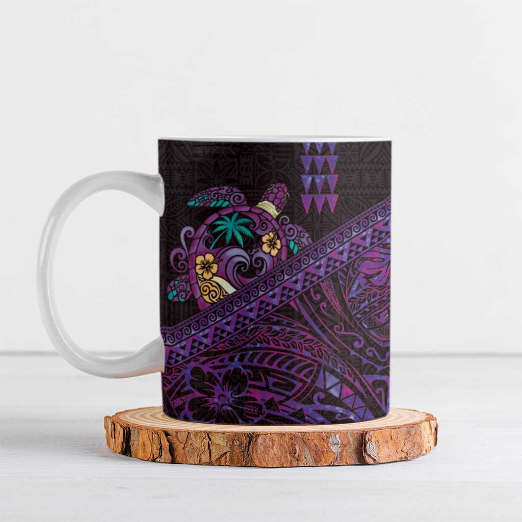 Hawaiian Abstract Sea Turtle Ceramic Mug Polynesian Tapa Art and Kakau Tattoo Purple WaterColor LT03 Black - Polynesian Pride