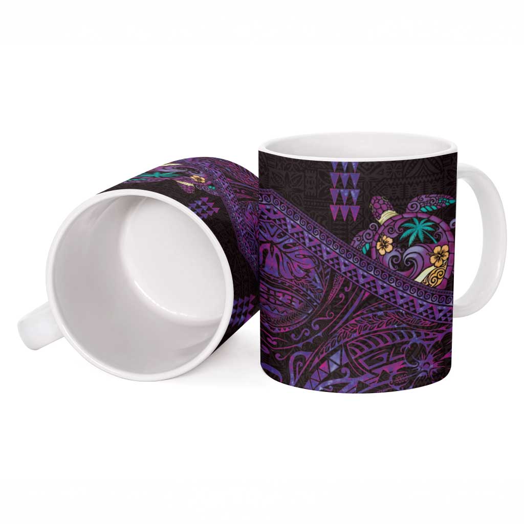 Hawaiian Abstract Sea Turtle Ceramic Mug Polynesian Tapa Art and Kakau Tattoo Purple WaterColor LT03 - Polynesian Pride