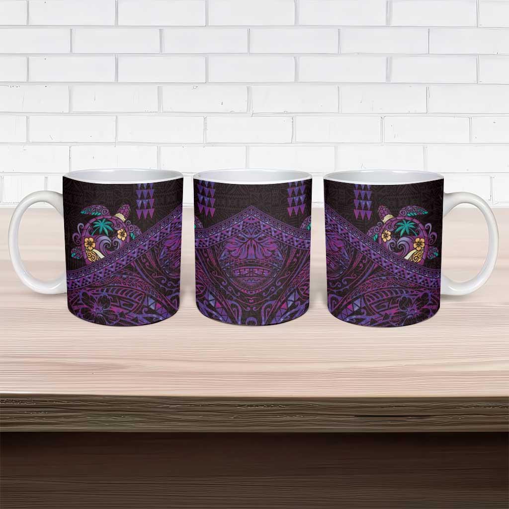 Hawaiian Abstract Sea Turtle Ceramic Mug Polynesian Tapa Art and Kakau Tattoo Purple WaterColor LT03 - Polynesian Pride