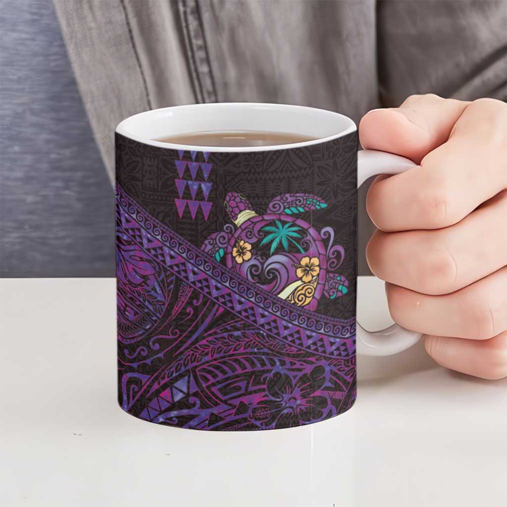 Hawaiian Abstract Sea Turtle Ceramic Mug Polynesian Tapa Art and Kakau Tattoo Purple WaterColor LT03 - Polynesian Pride