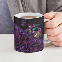 Hawaiian Abstract Sea Turtle Ceramic Mug Polynesian Tapa Art and Kakau Tattoo Purple WaterColor LT03 - Polynesian Pride