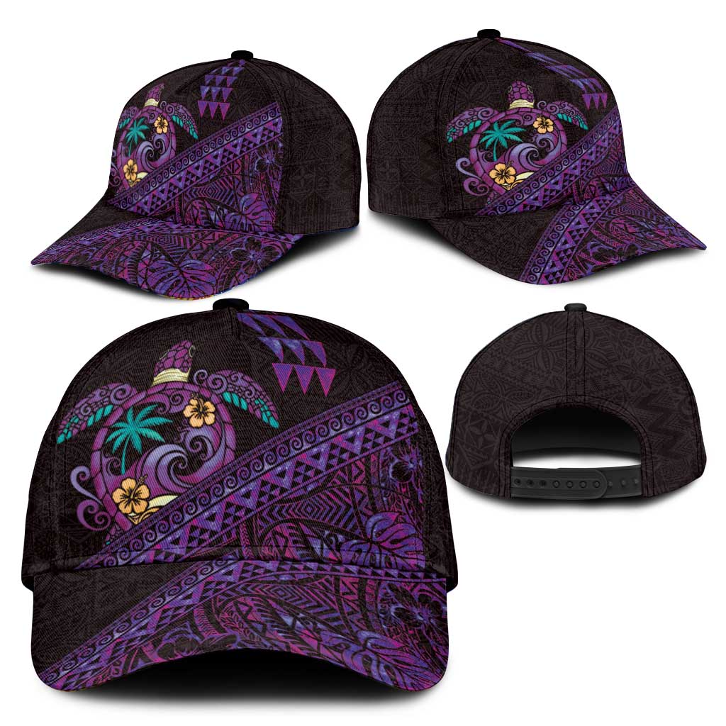 Hawaiian Abstract Sea Turtle Classic Cap Polynesian Tapa Art and Kakau Tattoo Purple WaterColor LT03 - Polynesian Pride