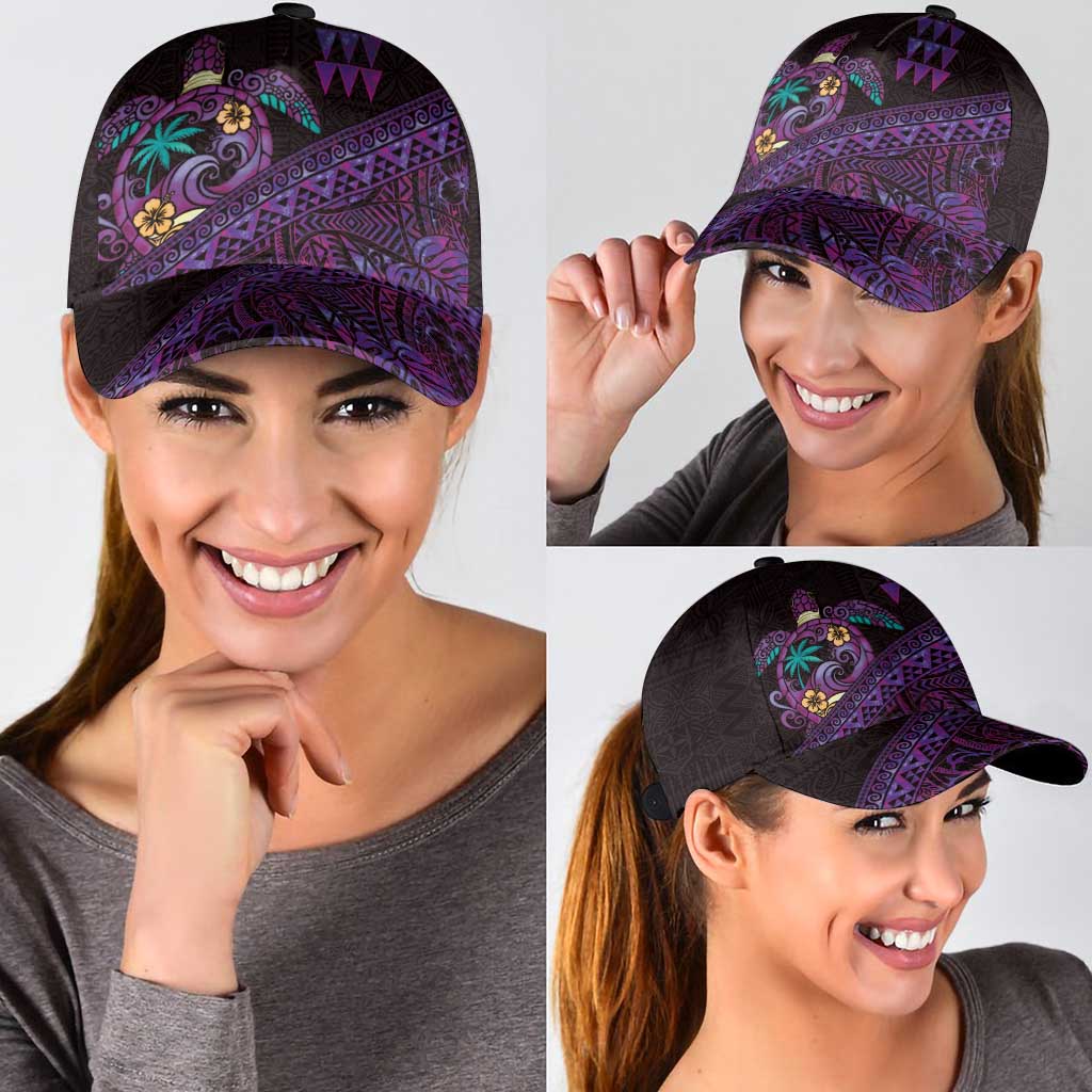 Hawaiian Abstract Sea Turtle Classic Cap Polynesian Tapa Art and Kakau Tattoo Purple WaterColor LT03 - Polynesian Pride