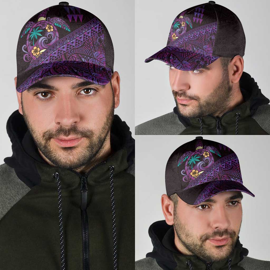 Hawaiian Abstract Sea Turtle Classic Cap Polynesian Tapa Art and Kakau Tattoo Purple WaterColor LT03 - Polynesian Pride