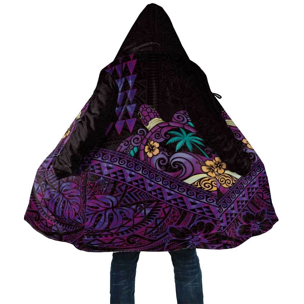 Hawaiian Abstract Sea Turtle Cloak Polynesian Tapa Art and Kakau Tattoo Purple WaterColor LT03 Unisex Black - Polynesian Pride