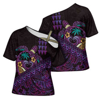 Hawaiian Abstract Sea Turtle Cross Shoulder Shirt Polynesian Tapa Art and Kakau Tattoo Purple WaterColor LT03 - Polynesian Pride