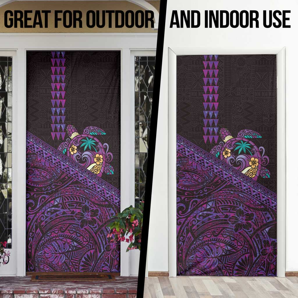 Hawaiian Abstract Sea Turtle Door Cover Polynesian Tapa Art and Kakau Tattoo Purple WaterColor LT03 - Polynesian Pride