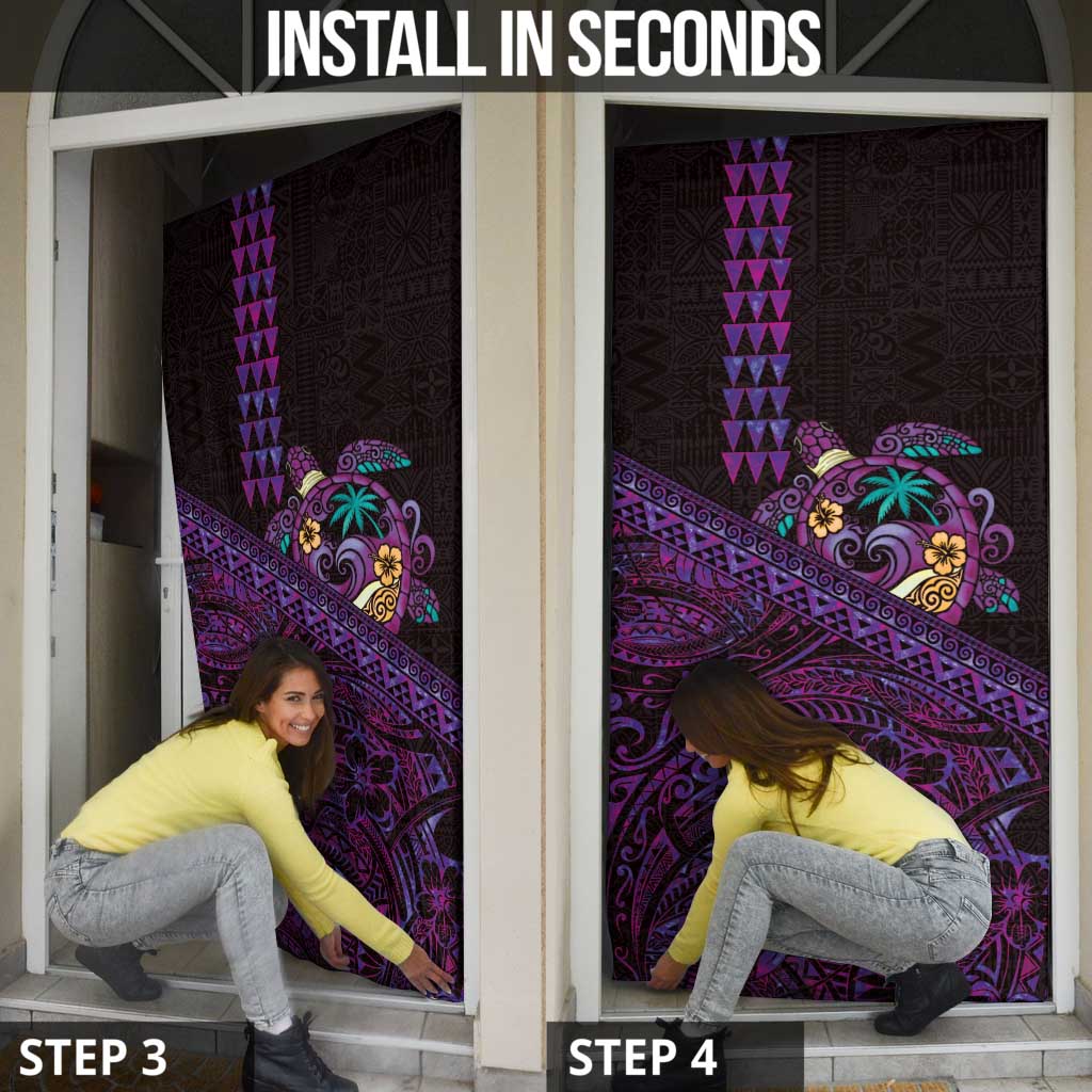 Hawaiian Abstract Sea Turtle Door Cover Polynesian Tapa Art and Kakau Tattoo Purple WaterColor LT03 - Polynesian Pride
