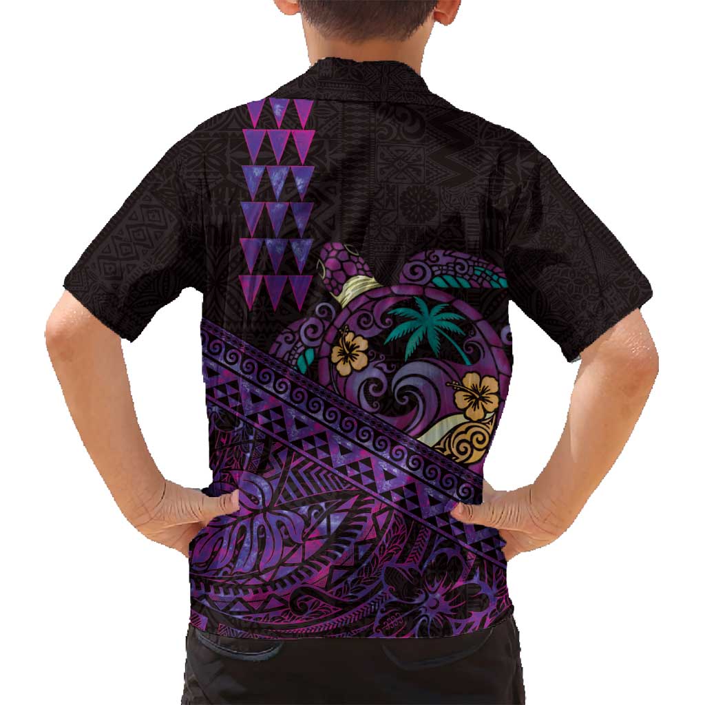 Hawaiian Abstract Sea Turtle Family Matching Long Sleeve Bodycon Dress and Hawaiian Shirt Polynesian Tapa Art and Kakau Tattoo Purple WaterColor LT03 - Polynesian Pride