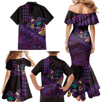 Hawaiian Abstract Sea Turtle Family Matching Mermaid Dress and Hawaiian Shirt Polynesian Tapa Art and Kakau Tattoo Purple WaterColor LT03 - Polynesian Pride