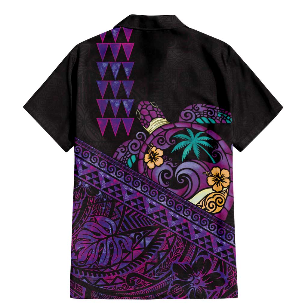 Hawaiian Abstract Sea Turtle Family Matching Mermaid Dress and Hawaiian Shirt Polynesian Tapa Art and Kakau Tattoo Purple WaterColor LT03 - Polynesian Pride