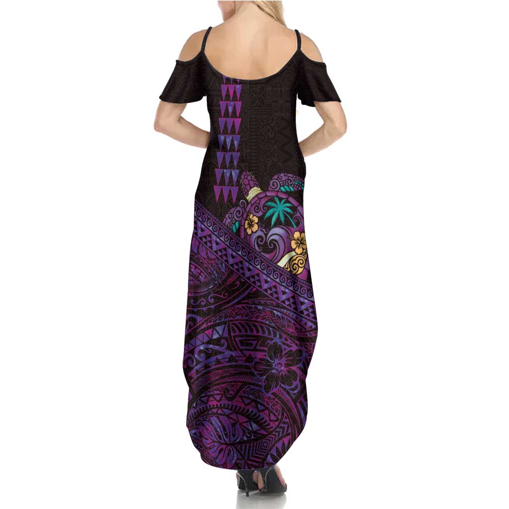Hawaiian Abstract Sea Turtle Family Matching Summer Maxi Dress and Hawaiian Shirt Polynesian Tapa Art and Kakau Tattoo Purple WaterColor LT03 - Polynesian Pride