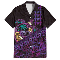 Hawaiian Abstract Sea Turtle Family Matching Tank Maxi Dress and Hawaiian Shirt Polynesian Tapa Art and Kakau Tattoo Purple WaterColor LT03 Dad's Shirt - Short Sleeve Black - Polynesian Pride