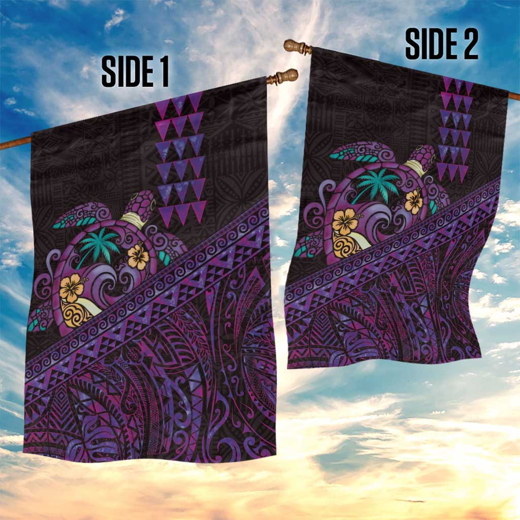 Hawaiian Abstract Sea Turtle Garden Flag Polynesian Tapa Art and Kakau Tattoo Purple WaterColor LT03 - Polynesian Pride