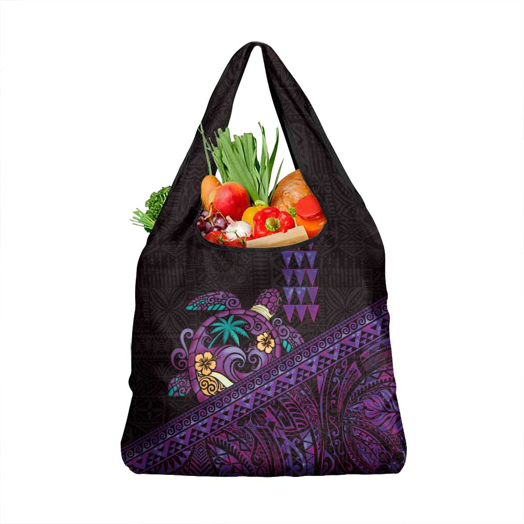 Hawaiian Abstract Sea Turtle Grocery Bag Polynesian Tapa Art and Kakau Tattoo Purple WaterColor LT03 1-pack One Size Black - Polynesian Pride