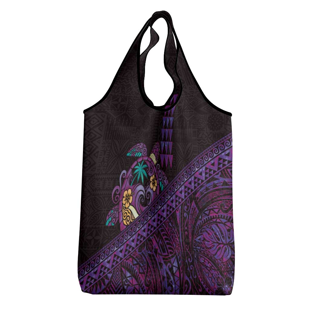 Hawaiian Abstract Sea Turtle Grocery Bag Polynesian Tapa Art and Kakau Tattoo Purple WaterColor LT03 - Polynesian Pride