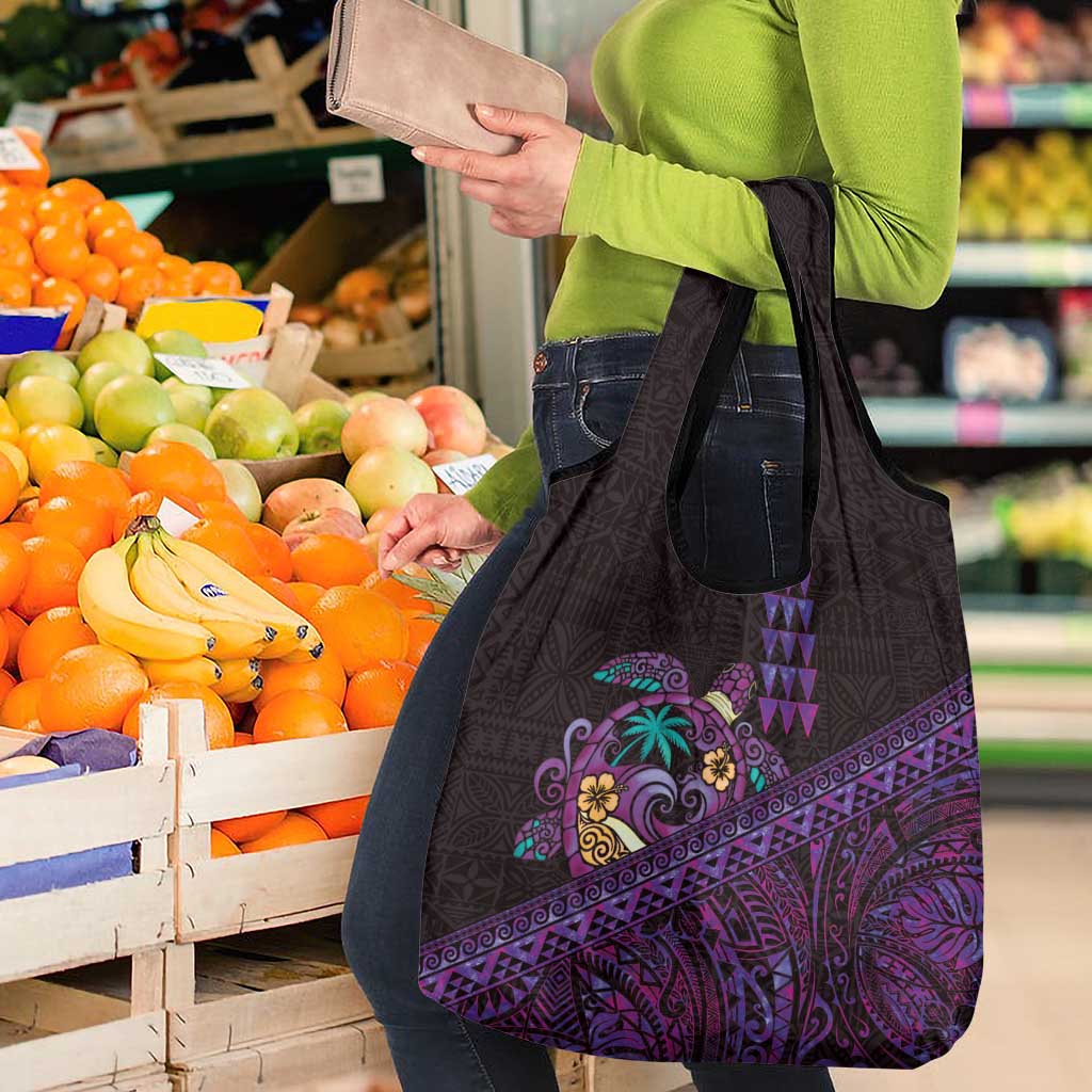 Hawaiian Abstract Sea Turtle Grocery Bag Polynesian Tapa Art and Kakau Tattoo Purple WaterColor LT03 - Polynesian Pride