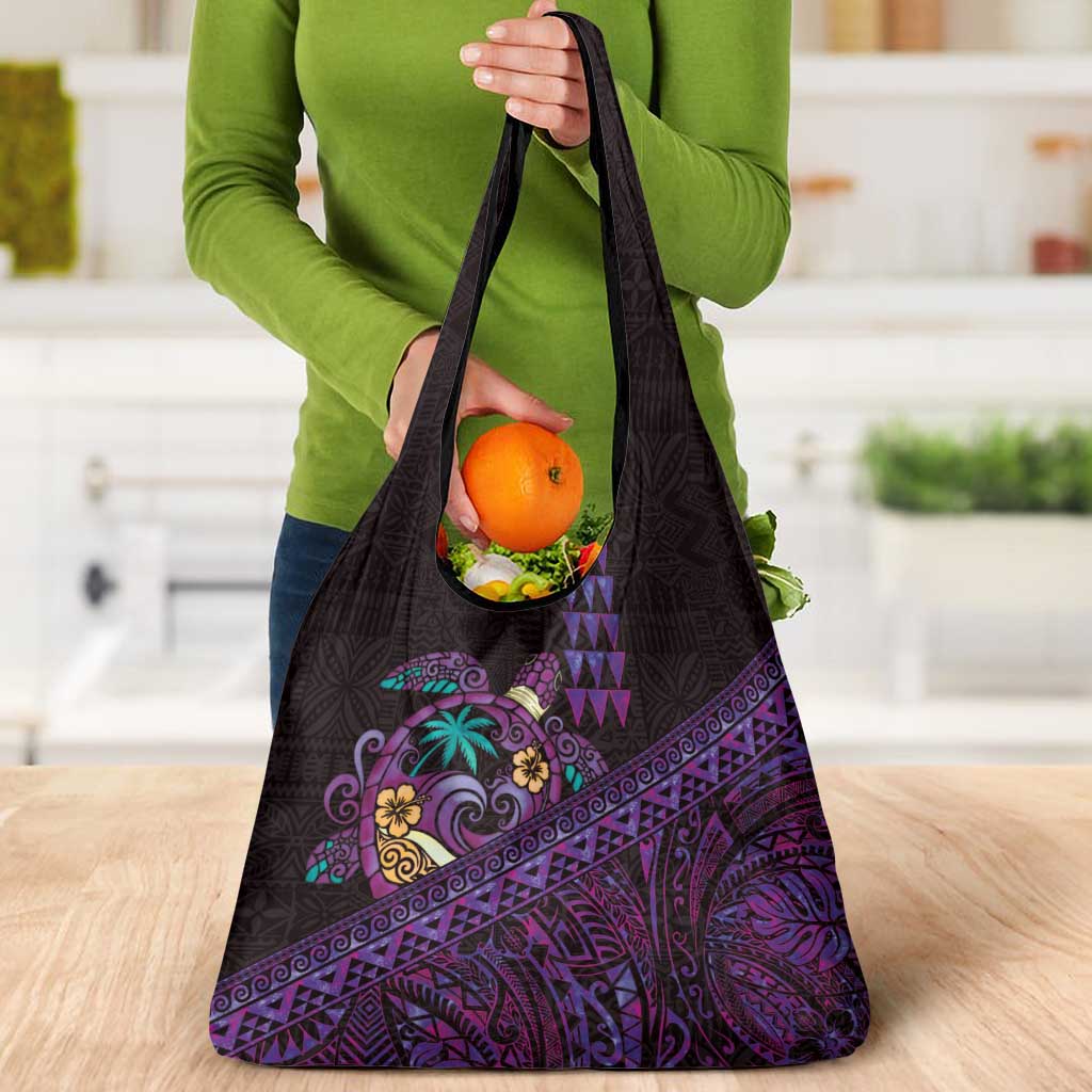 Hawaiian Abstract Sea Turtle Grocery Bag Polynesian Tapa Art and Kakau Tattoo Purple WaterColor LT03 - Polynesian Pride