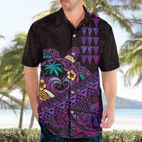Hawaiian Abstract Sea Turtle Hawaiian Shirt Polynesian Tapa Art and Kakau Tattoo Purple WaterColor LT03 - Polynesian Pride