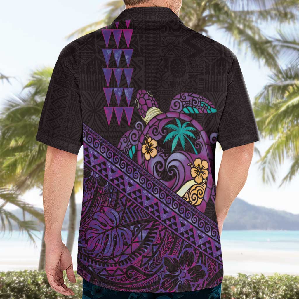 Hawaiian Abstract Sea Turtle Hawaiian Shirt Polynesian Tapa Art and Kakau Tattoo Purple WaterColor LT03 - Polynesian Pride