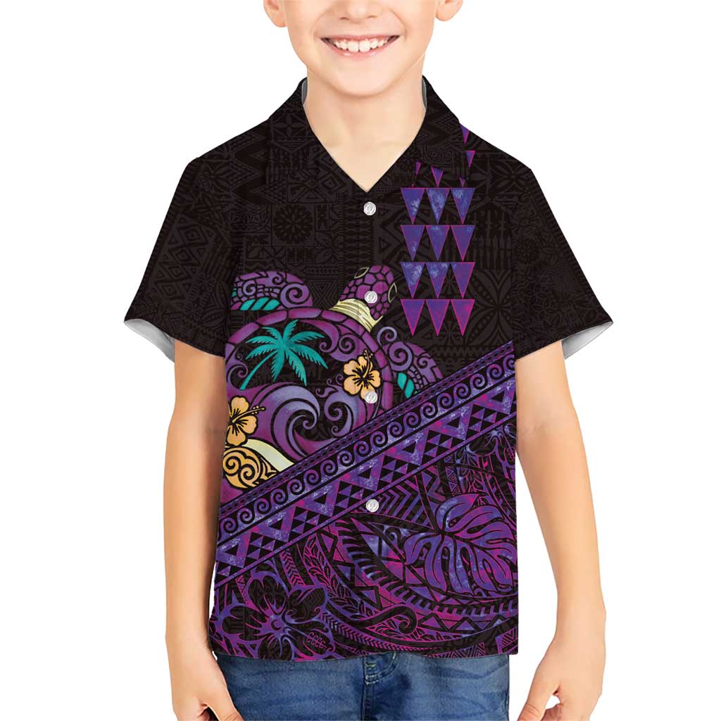 Hawaiian Abstract Sea Turtle Hawaiian Shirt Polynesian Tapa Art and Kakau Tattoo Purple WaterColor LT03 - Polynesian Pride