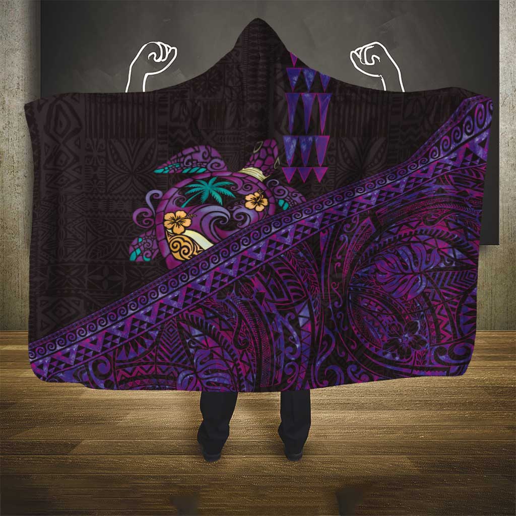 Hawaiian Abstract Sea Turtle Hooded Blanket Polynesian Tapa Art and Kakau Tattoo Purple WaterColor LT03 - Polynesian Pride
