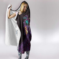 Hawaiian Abstract Sea Turtle Hooded Blanket Polynesian Tapa Art and Kakau Tattoo Purple WaterColor LT03 - Polynesian Pride