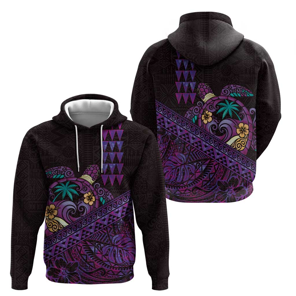 Hawaiian Abstract Sea Turtle Hoodie Polynesian Tapa Art and Kakau Tattoo Purple WaterColor LT03 - Polynesian Pride