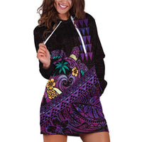 Hawaiian Abstract Sea Turtle Hoodie Dress Polynesian Tapa Art and Kakau Tattoo Purple WaterColor LT03 Black - Polynesian Pride