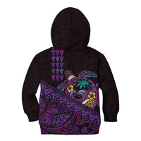 Hawaiian Abstract Sea Turtle Kid Hoodie Polynesian Tapa Art and Kakau Tattoo Purple WaterColor LT03 - Polynesian Pride