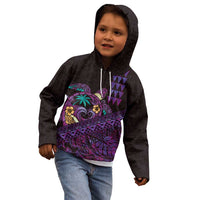 Hawaiian Abstract Sea Turtle Kid Hoodie Polynesian Tapa Art and Kakau Tattoo Purple WaterColor LT03 - Polynesian Pride