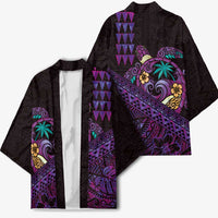 Hawaiian Abstract Sea Turtle Kimono Polynesian Tapa Art and Kakau Tattoo Purple WaterColor LT03 - Polynesian Pride
