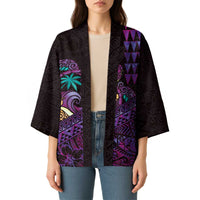 Hawaiian Abstract Sea Turtle Kimono Polynesian Tapa Art and Kakau Tattoo Purple WaterColor LT03 - Polynesian Pride