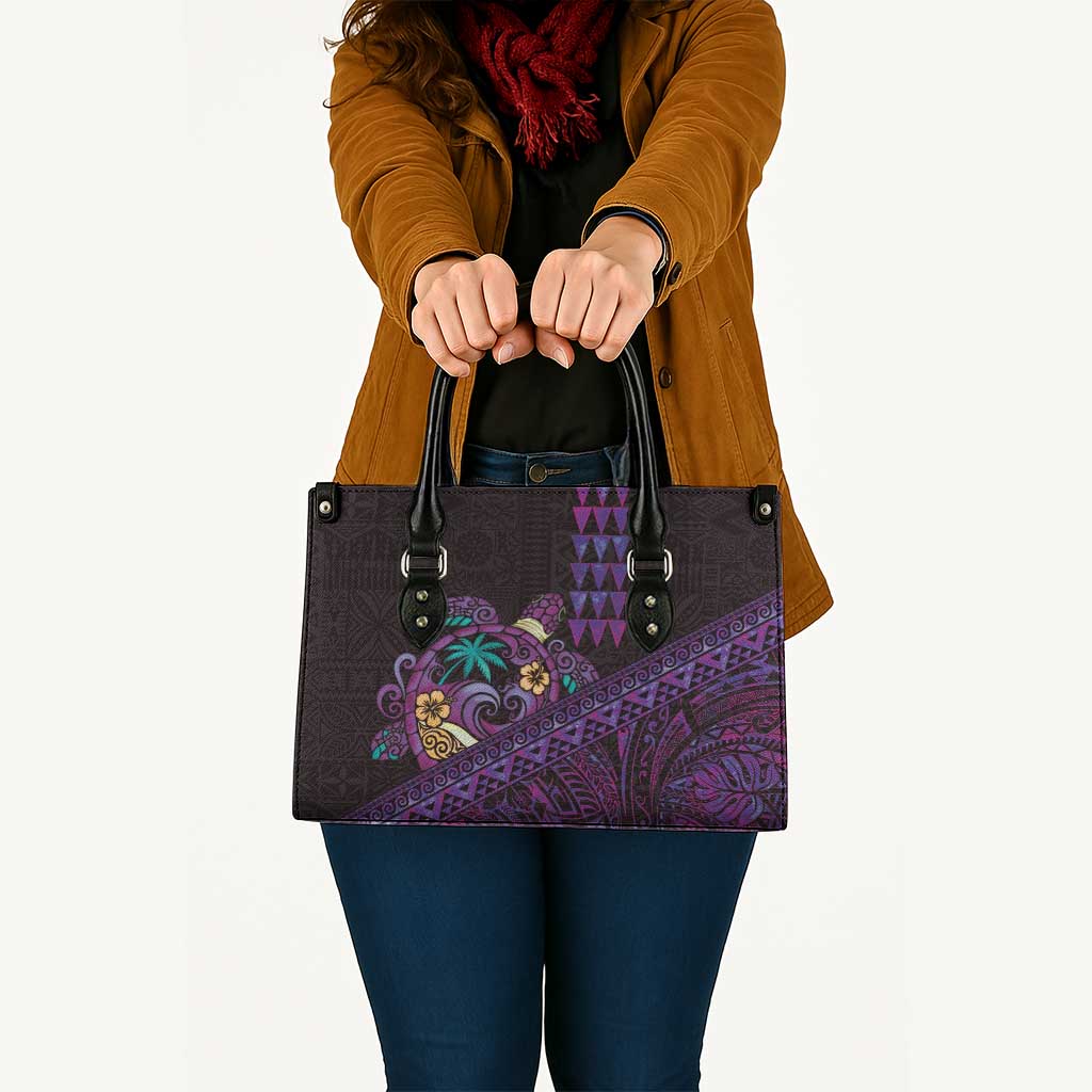 Hawaiian Abstract Sea Turtle Leather Bag Polynesian Tapa Art and Kakau Tattoo Purple WaterColor LT03 - Polynesian Pride