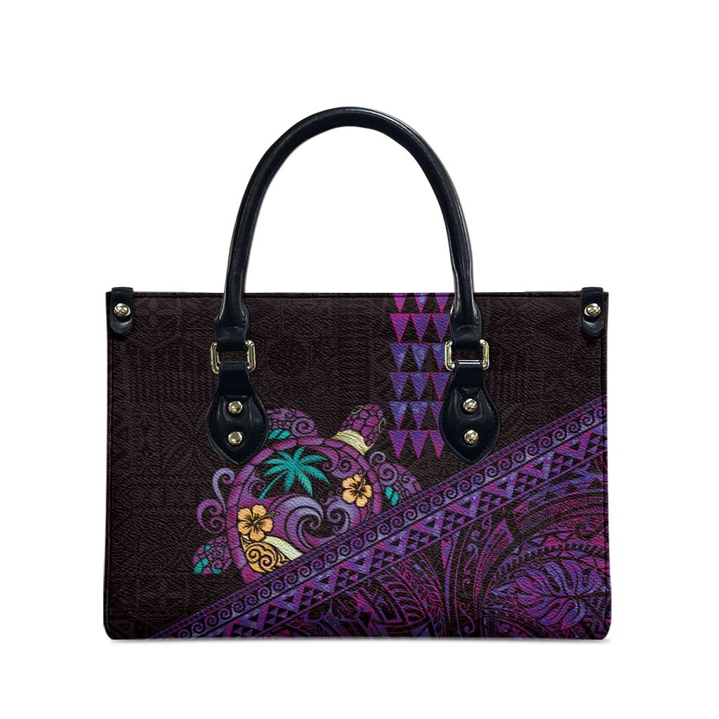 Hawaiian Abstract Sea Turtle Leather Bag Polynesian Tapa Art and Kakau Tattoo Purple WaterColor LT03 - Polynesian Pride