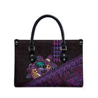 Hawaiian Abstract Sea Turtle Leather Bag Polynesian Tapa Art and Kakau Tattoo Purple WaterColor LT03 - Polynesian Pride