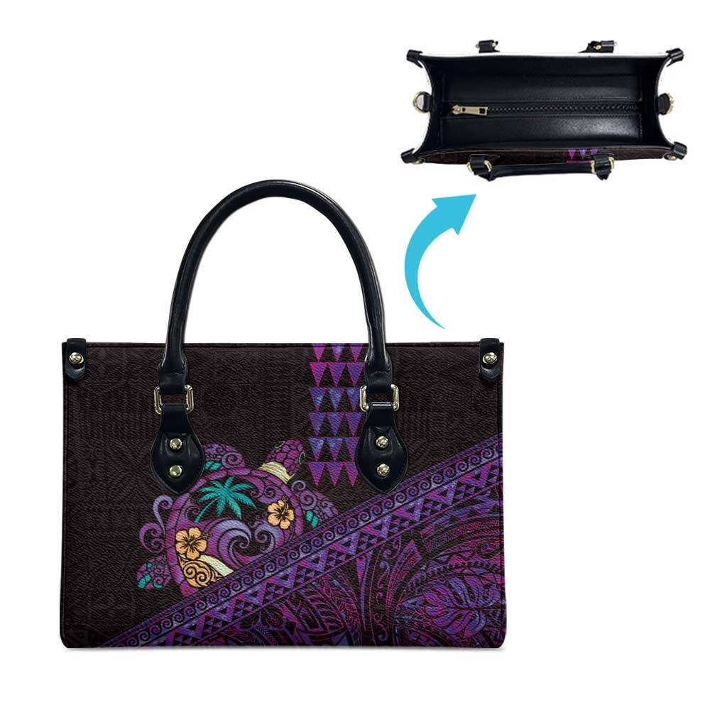 Hawaiian Abstract Sea Turtle Leather Bag Polynesian Tapa Art and Kakau Tattoo Purple WaterColor LT03 - Polynesian Pride