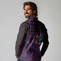 Hawaiian Abstract Sea Turtle Long Sleeve Polo Shirt Polynesian Tapa Art and Kakau Tattoo Purple WaterColor LT03 - Polynesian Pride