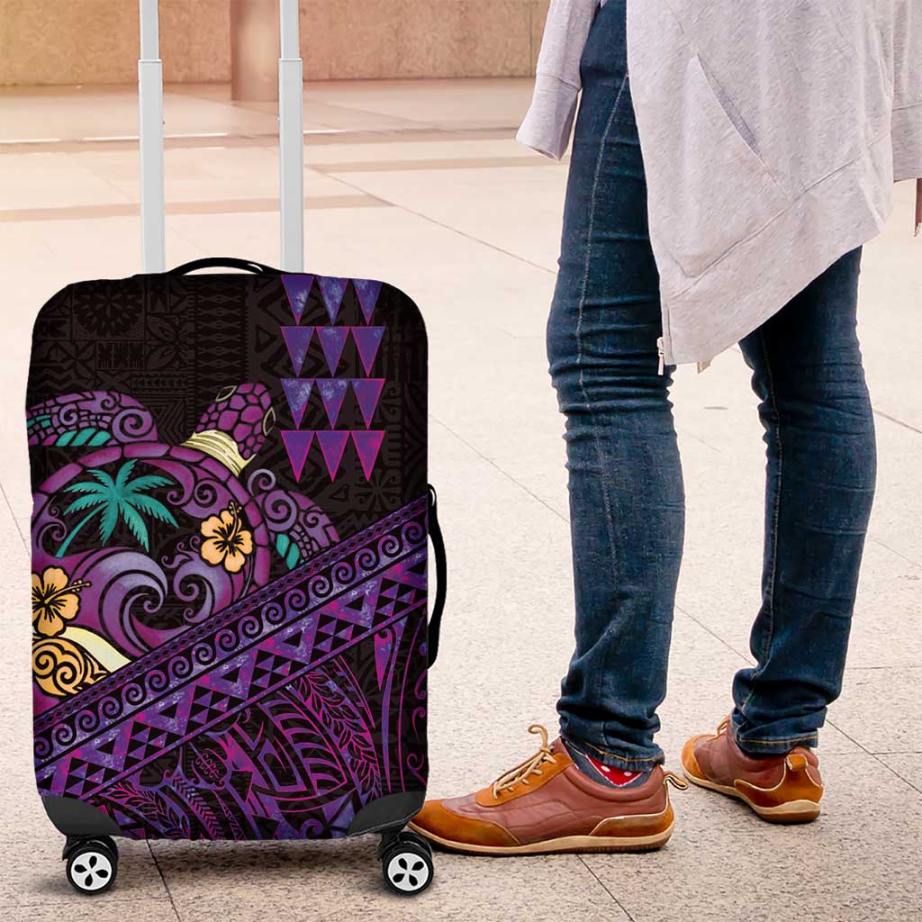 Hawaiian Abstract Sea Turtle Luggage Cover Polynesian Tapa Art and Kakau Tattoo Purple WaterColor - Polynesian Pride