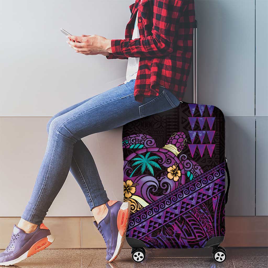Hawaiian Abstract Sea Turtle Luggage Cover Polynesian Tapa Art and Kakau Tattoo Purple WaterColor LT03 - Polynesian Pride