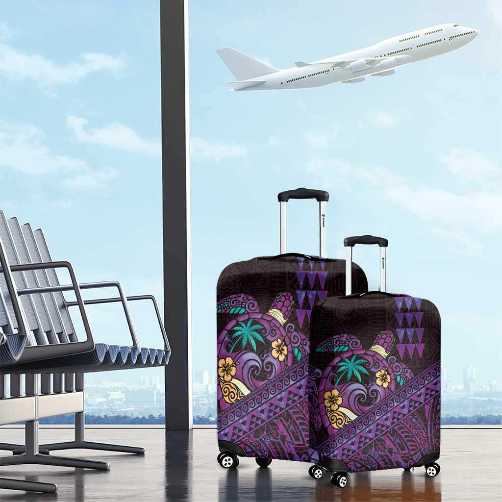 Hawaiian Abstract Sea Turtle Luggage Cover Polynesian Tapa Art and Kakau Tattoo Purple WaterColor LT03 - Polynesian Pride