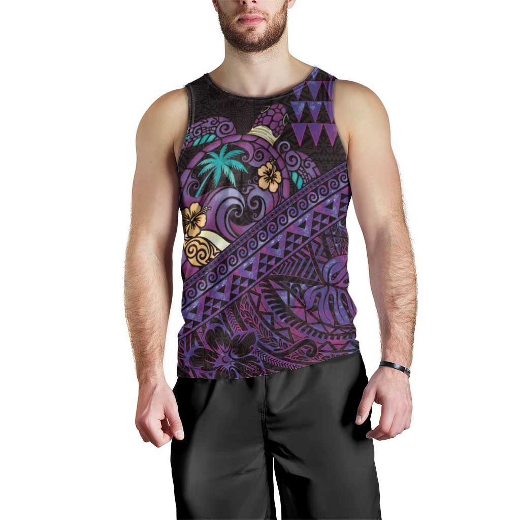 Hawaiian Abstract Sea Turtle Men Tank Top Polynesian Tapa Art and Kakau Tattoo Purple WaterColor LT03 - Polynesian Pride