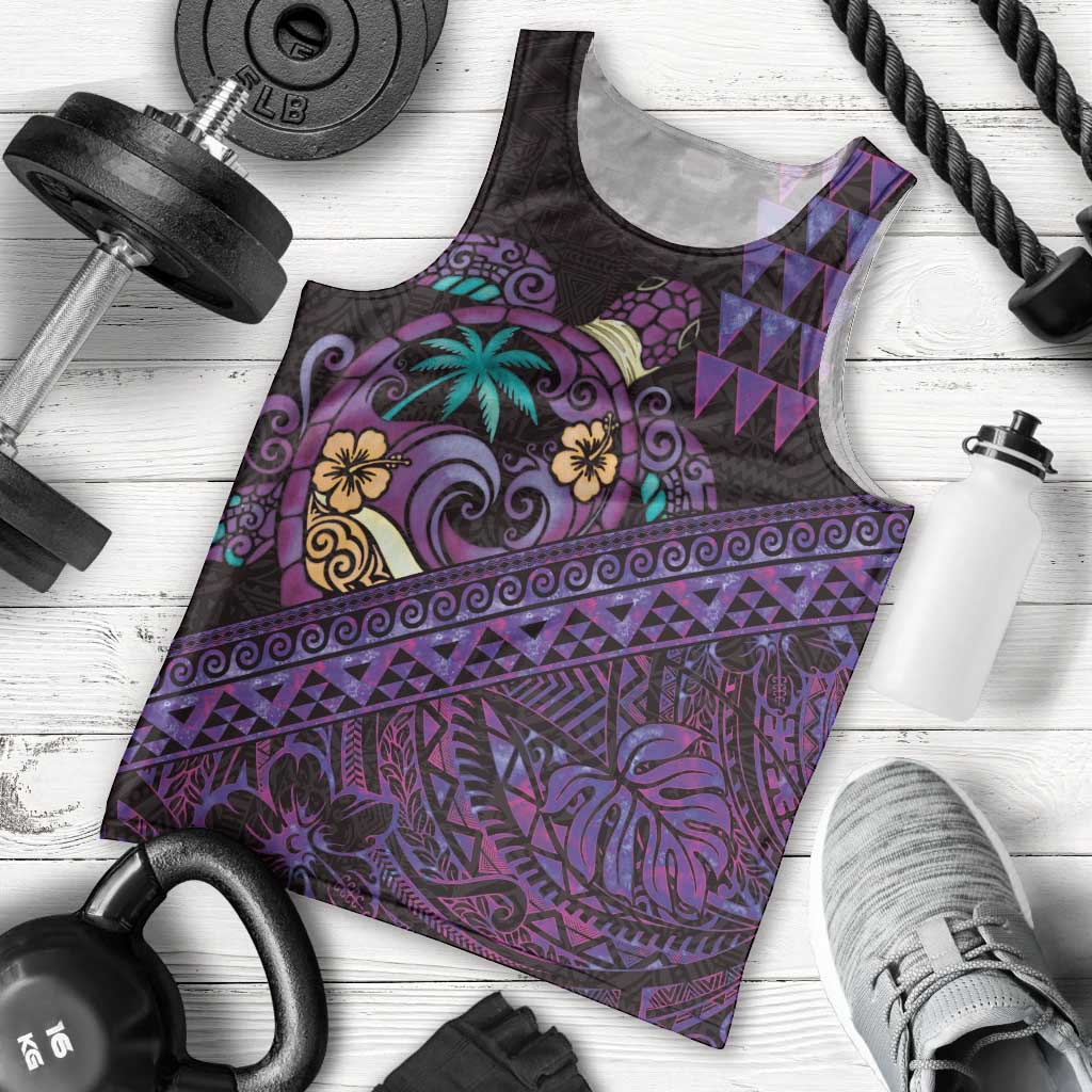 Hawaiian Abstract Sea Turtle Men Tank Top Polynesian Tapa Art and Kakau Tattoo Purple WaterColor LT03 - Polynesian Pride