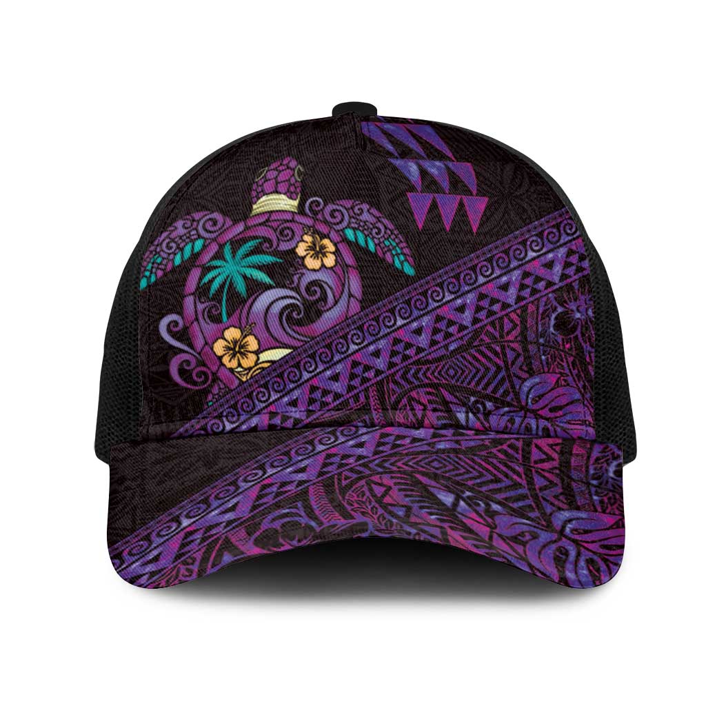 Hawaiian Abstract Sea Turtle Mesh Trucker Cap Polynesian Tapa Art and Kakau Tattoo Purple WaterColor LT03 One Size Black Black - Polynesian Pride