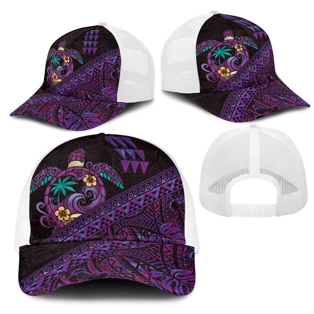 Hawaiian Abstract Sea Turtle Mesh Trucker Cap Polynesian Tapa Art and Kakau Tattoo Purple WaterColor LT03 - Polynesian Pride