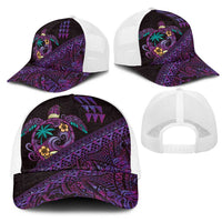 Hawaiian Abstract Sea Turtle Mesh Trucker Cap Polynesian Tapa Art and Kakau Tattoo Purple WaterColor LT03 - Polynesian Pride