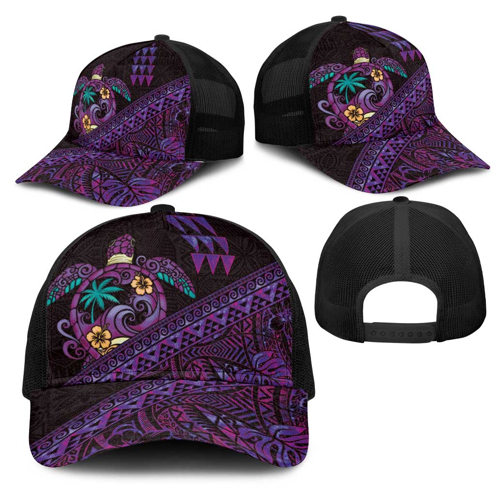 Hawaiian Abstract Sea Turtle Mesh Trucker Cap Polynesian Tapa Art and Kakau Tattoo Purple WaterColor LT03 - Polynesian Pride