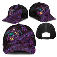 Hawaiian Abstract Sea Turtle Mesh Trucker Cap Polynesian Tapa Art and Kakau Tattoo Purple WaterColor LT03 - Polynesian Pride
