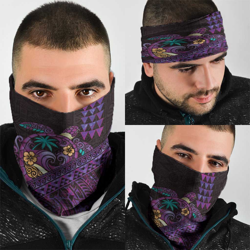 Hawaiian Abstract Sea Turtle Neck Gaiter Polynesian Tapa Art and Kakau Tattoo Purple WaterColor LT03 - Polynesian Pride
